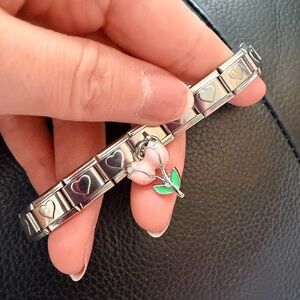 Spring Florals with Pink Tulips with Hearts Italian Charm Bracelet